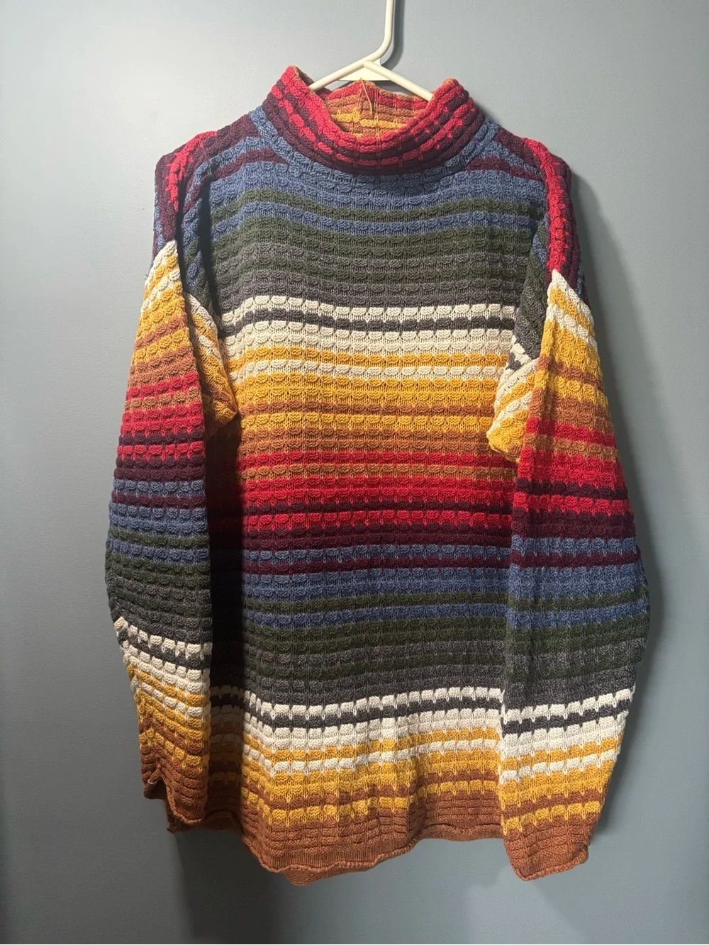Vintage runway Multicolor Striped Funnel Neck Men's Sweater - Picture 1 of 13